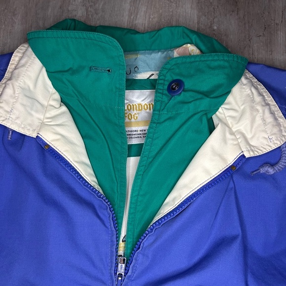 London Fog Blue and Green Jacket vintage print sz M - Picture 3 of 9